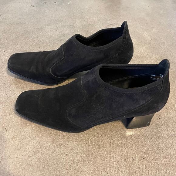 Ana Marino black Suede leather bootie shoe squared toe block heel womens size 7 - Picture 6 of 10